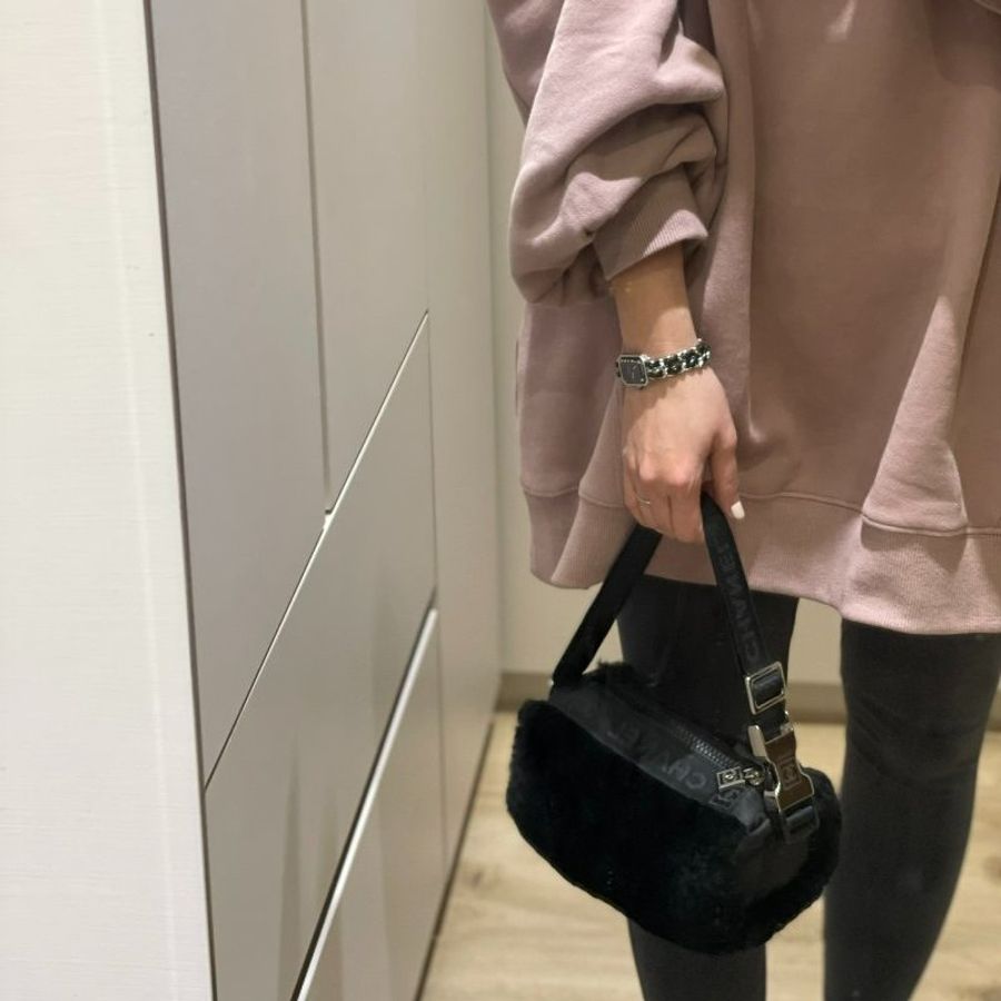 Chanel Vintage Sport 運動系列 - 黑色兔毛圓筒腋下包-9