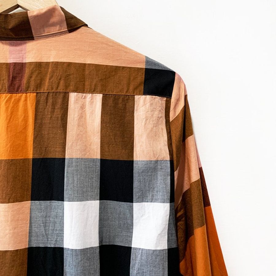 BURBERRY BRIT 經典格紋長袖襯衫 橘色 內扣式設計 100%純棉 品牌鈕扣 柔軟舒適【壽司羊羊】二手衣-5