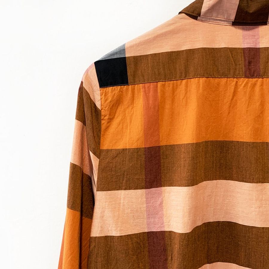 BURBERRY BRIT 經典格紋長袖襯衫 橘色 內扣式設計 100%純棉 品牌鈕扣 柔軟舒適【壽司羊羊】二手衣-7