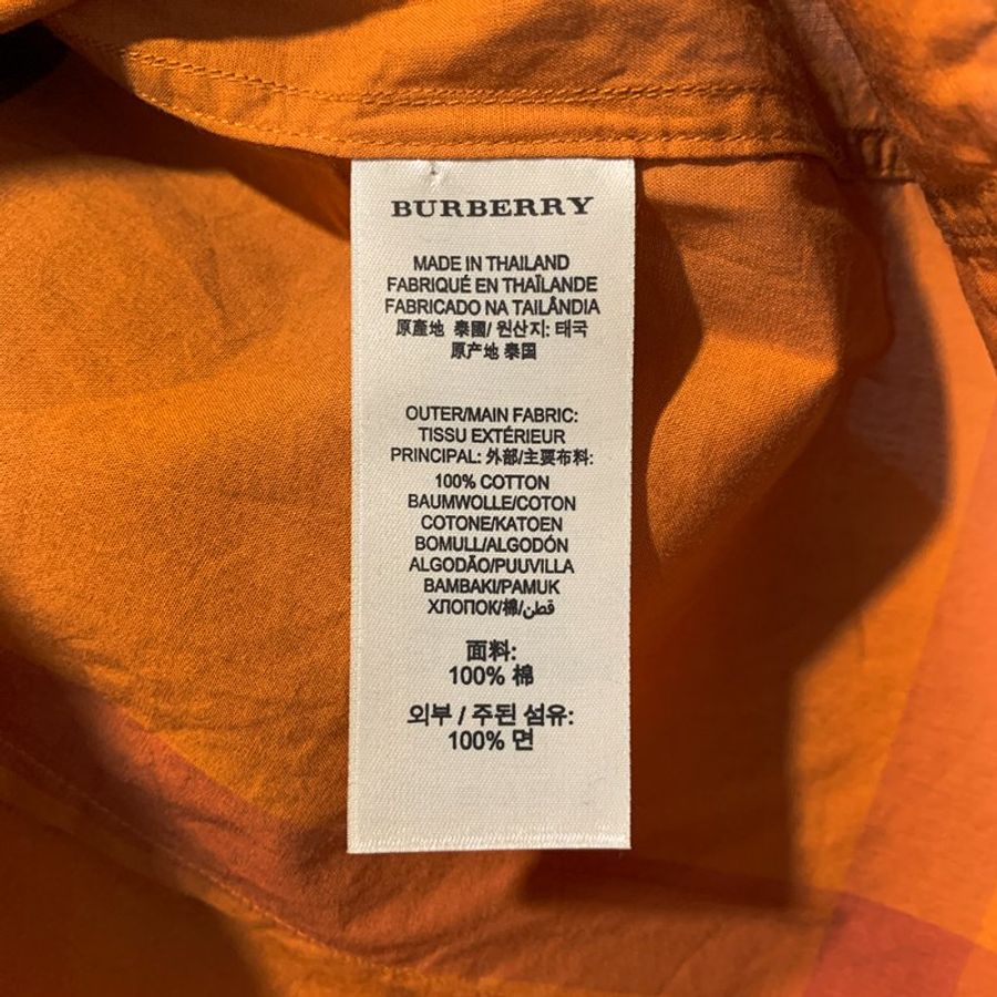 BURBERRY BRIT 經典格紋長袖襯衫 橘色 內扣式設計 100%純棉 品牌鈕扣 柔軟舒適【壽司羊羊】二手衣-8