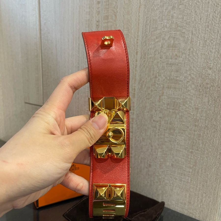 Hermes CDC 紅金釦手環-5