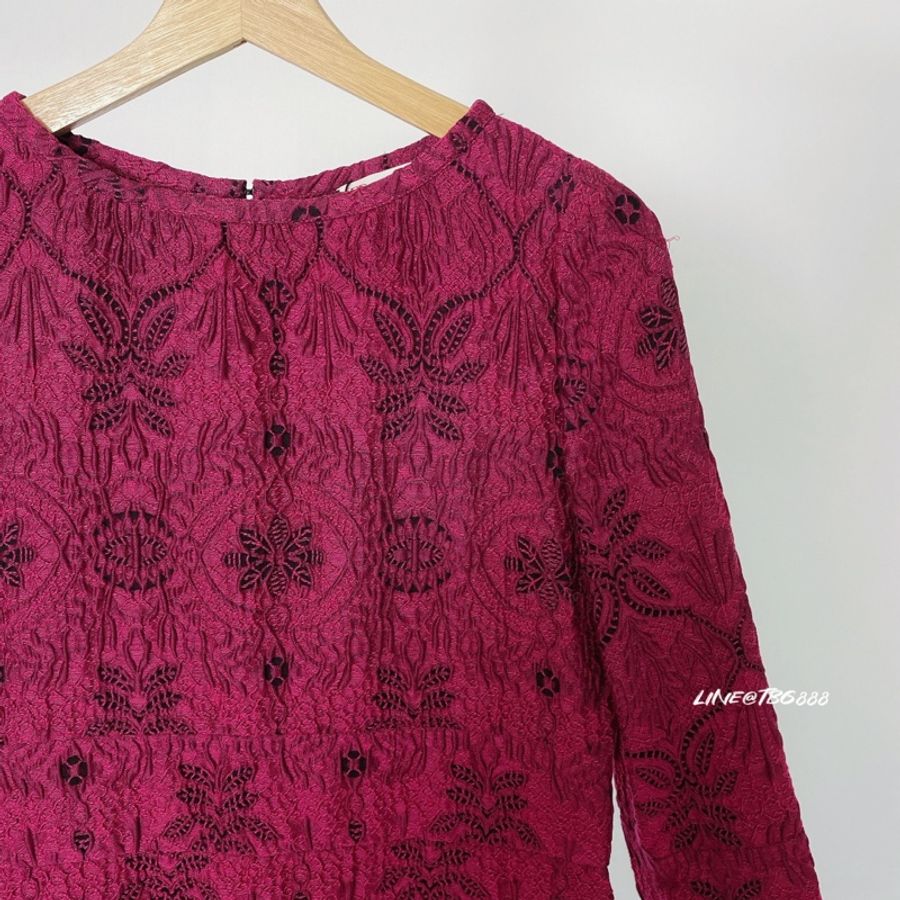 RED VALENTINO 7分袖桃紅提花連衣裙-2