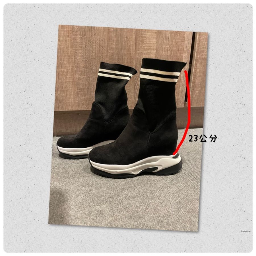黑色可翻折內增高短襪靴-4