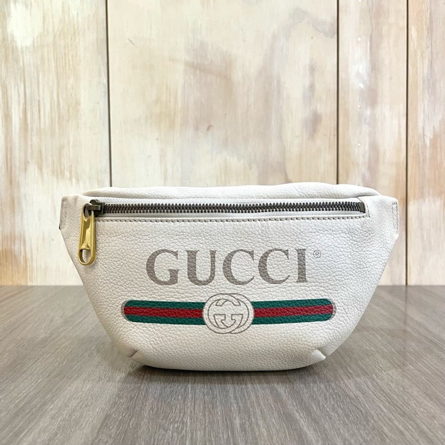 Gucci 527792 白小牛皮綠紅綠織帶腰包 胸口包-0