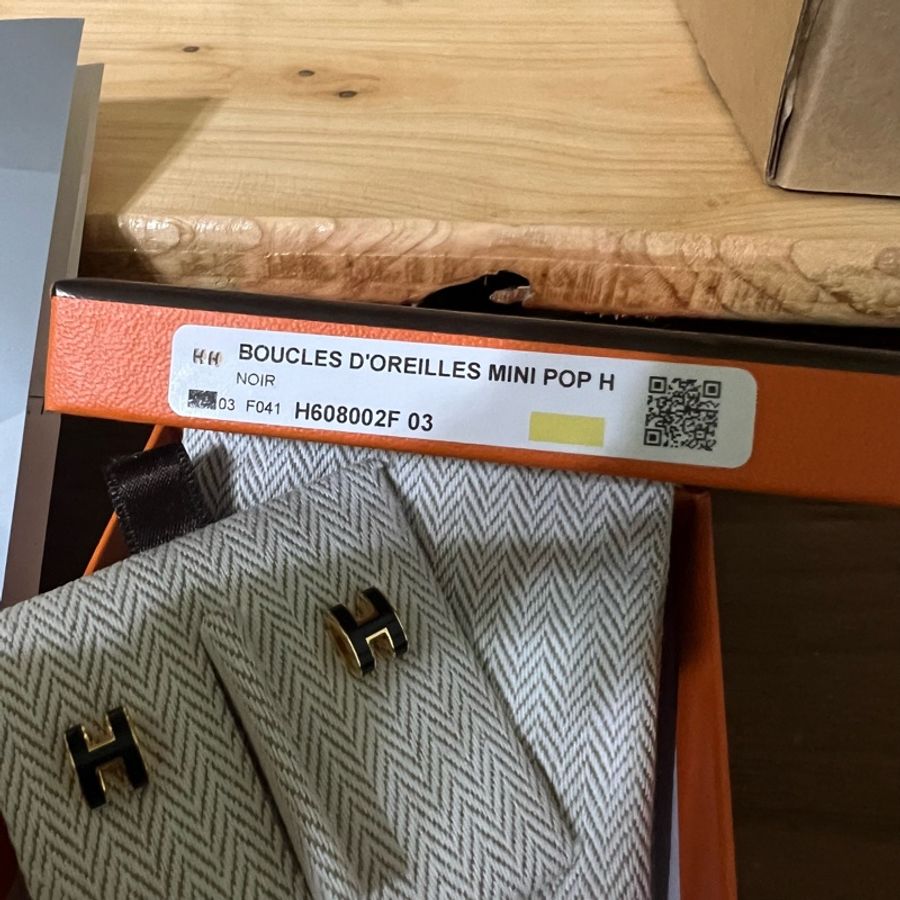 ［全新］Hermès 愛馬仕 MINI POP H 耳環 黑金 含購證影本-2