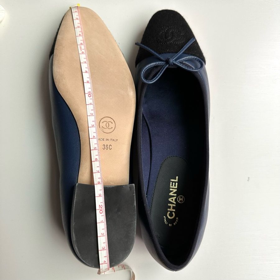 Chanel 經典CC頭娃娃鞋 百搭 (藍皮+黑毛呢頭) 36-4