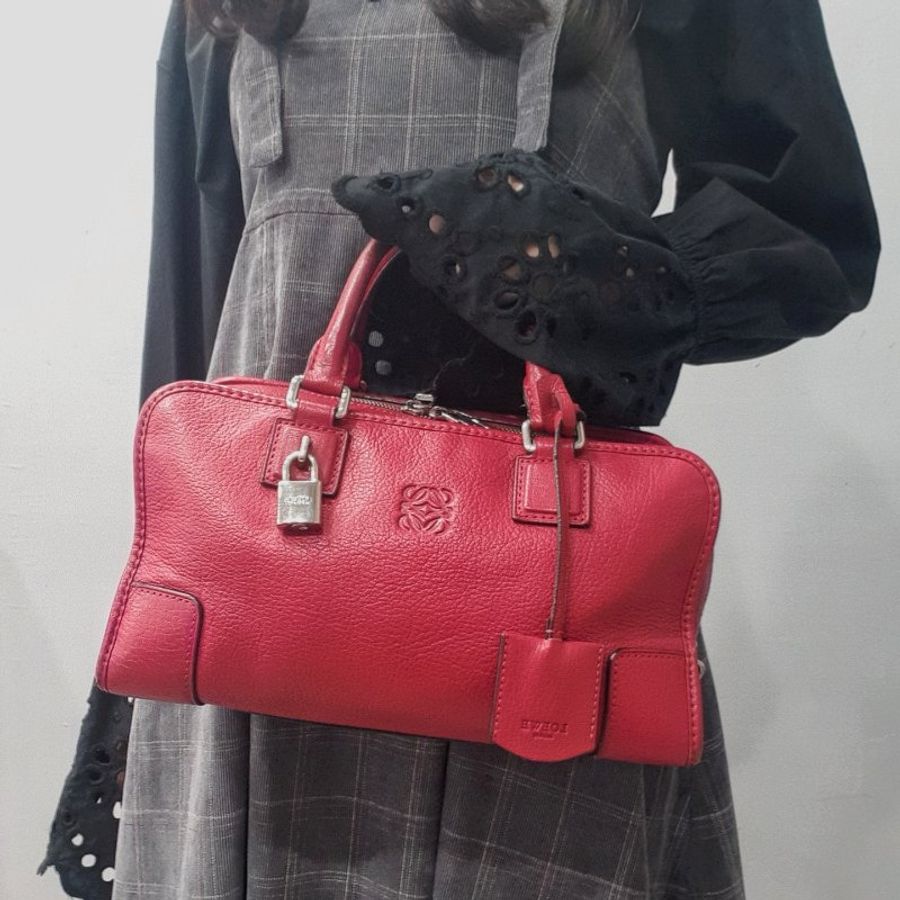 LOEWE 羅威 紅色全皮 AMAZONA 手袋/手提包/肩背包-13