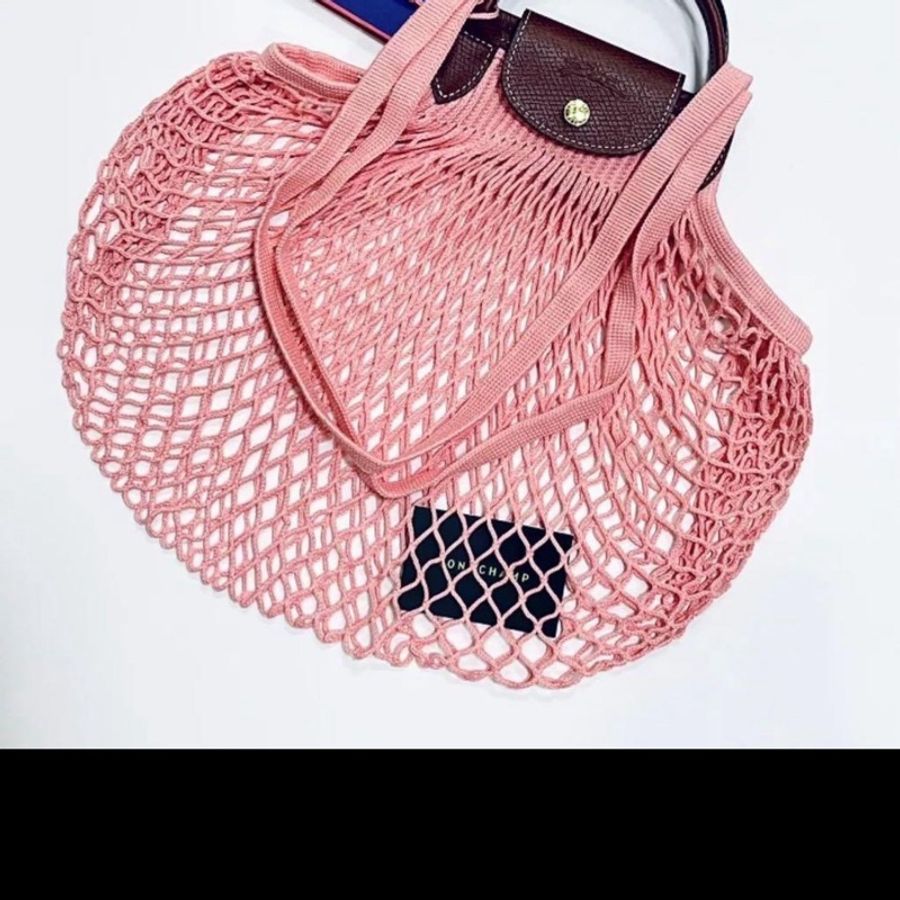 100%正品LONGCHAMP LE PLIAGE FILET TOTE BAG粉色漁網包 魚網包編織包 網袋 網包-6