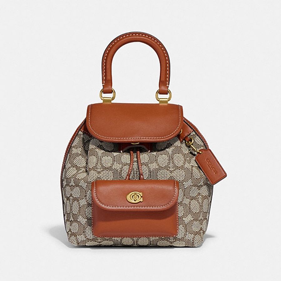 特價‼️Coach RIYA 21 經典 SIGNATURE 緹花面料後背包-0