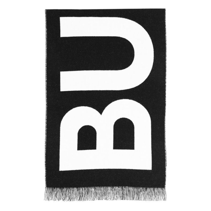 【BURBERRY 巴寶莉】Logo 徽標 羊毛 提花 圍巾 黑色 白色-1