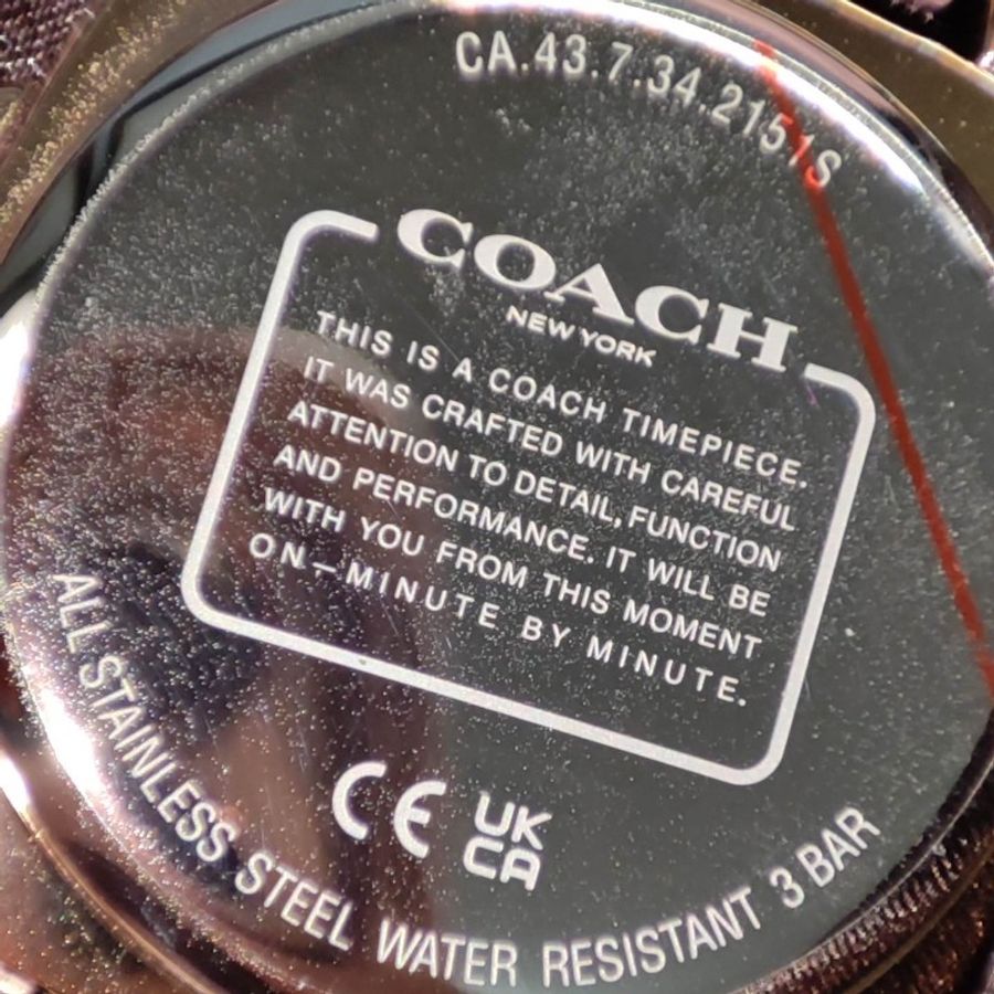 COACH玫瑰金粉色牛皮革水鑽石英女錶/附原廠錶盒-17