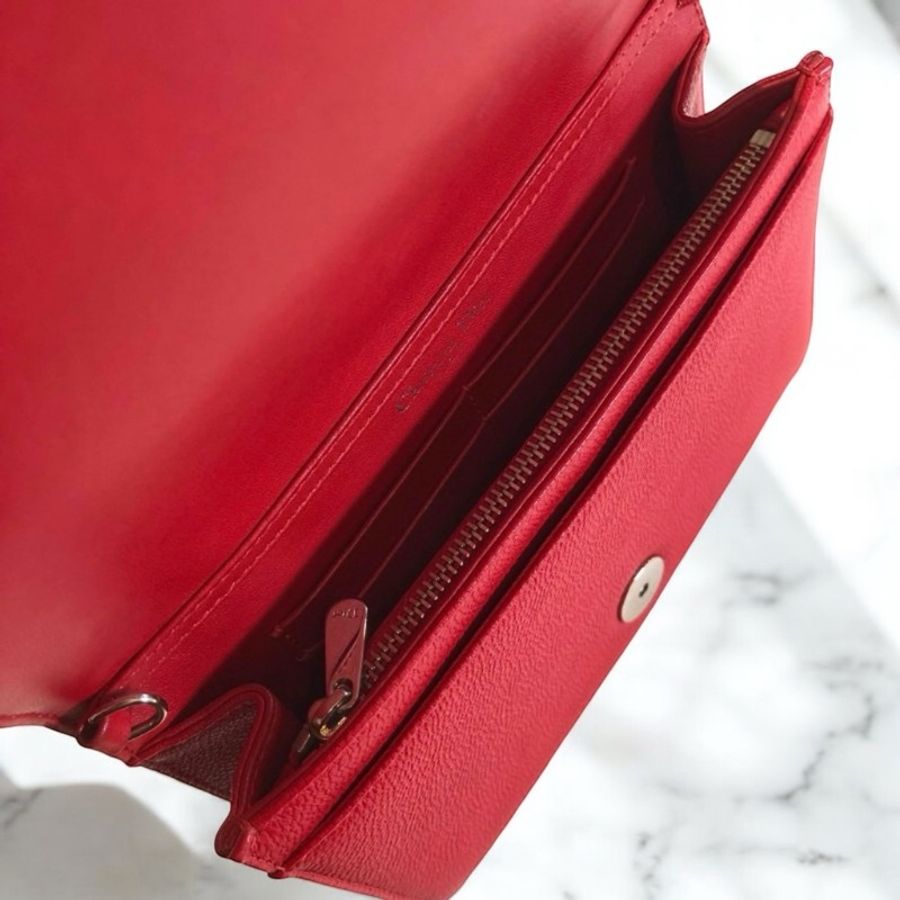 DIOR 全皮翻蓋銀鏈WOC 紅色 極新美品-4