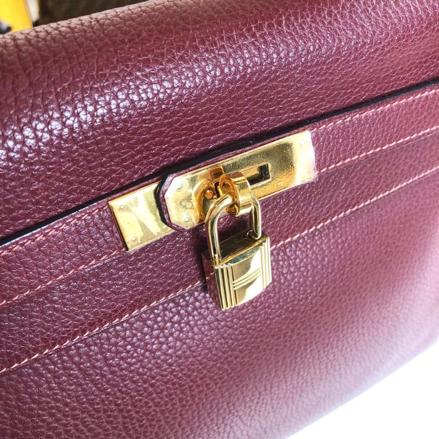 HERMES KELLY 32CM 馬鞍紅 金釦 // 二手商品-4