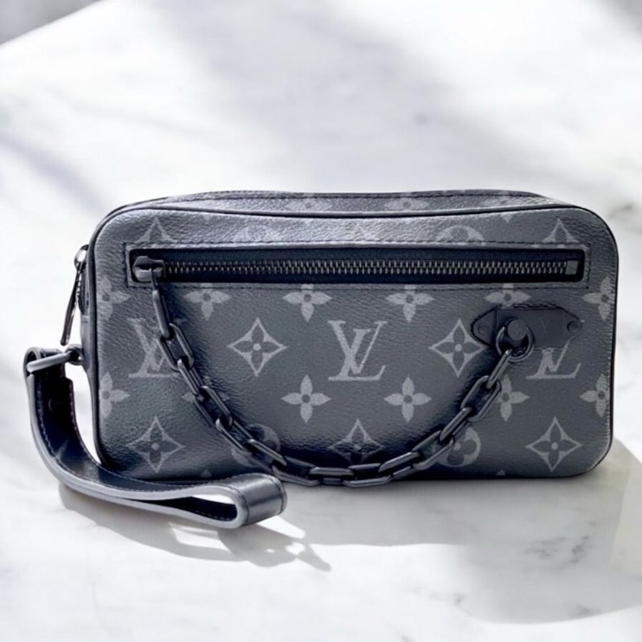LV 黑原花黑鍊方形小手拿//極新美品-0