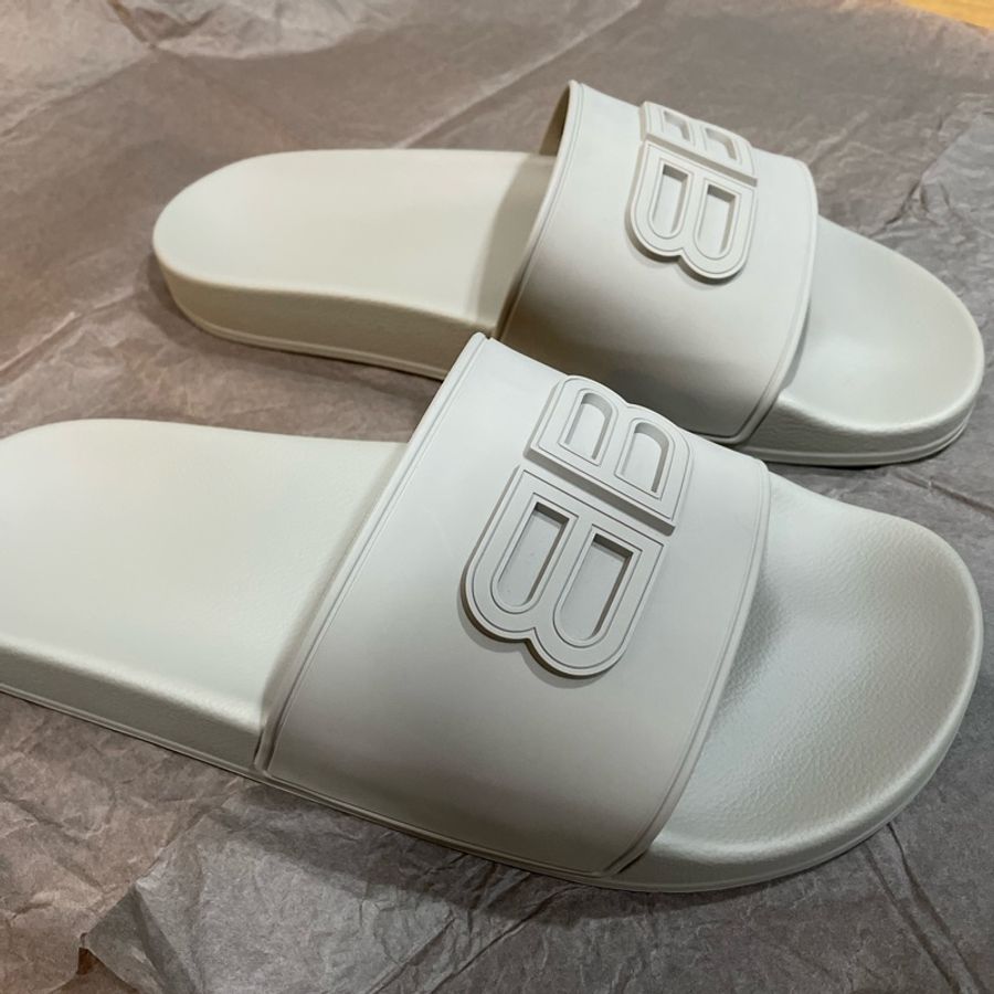 全新巴黎世家Balenciaga BB牛皮橡膠拖鞋 灰色GR 男生拖鞋 女生拖鞋 USA8-1