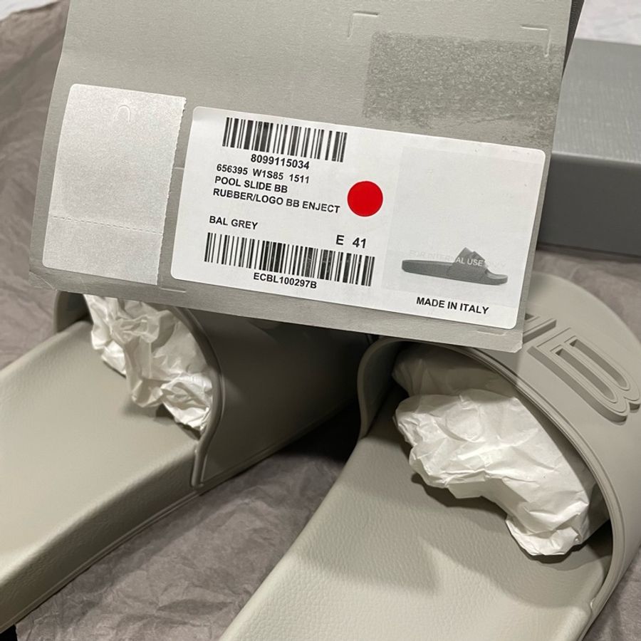 全新巴黎世家Balenciaga BB牛皮橡膠拖鞋 灰色GR 男生拖鞋 女生拖鞋 USA8-9