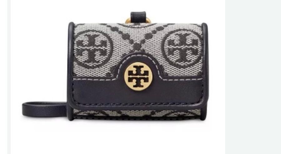🎁附盒🉑️送禮🧚🏻♀️Tory burch 老花耳機🎧的家🏠專櫃款T Monogram緹花AirPods Pro耳機包/耳機套(深藍)l-1