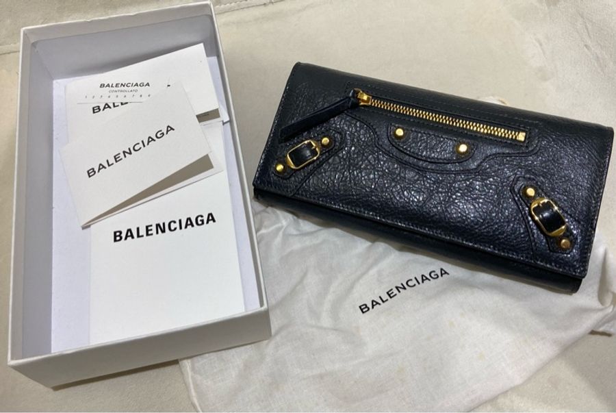 Balenciaga 巴黎世家 CONTINENTAL經典款鐵灰金扣長夾-0