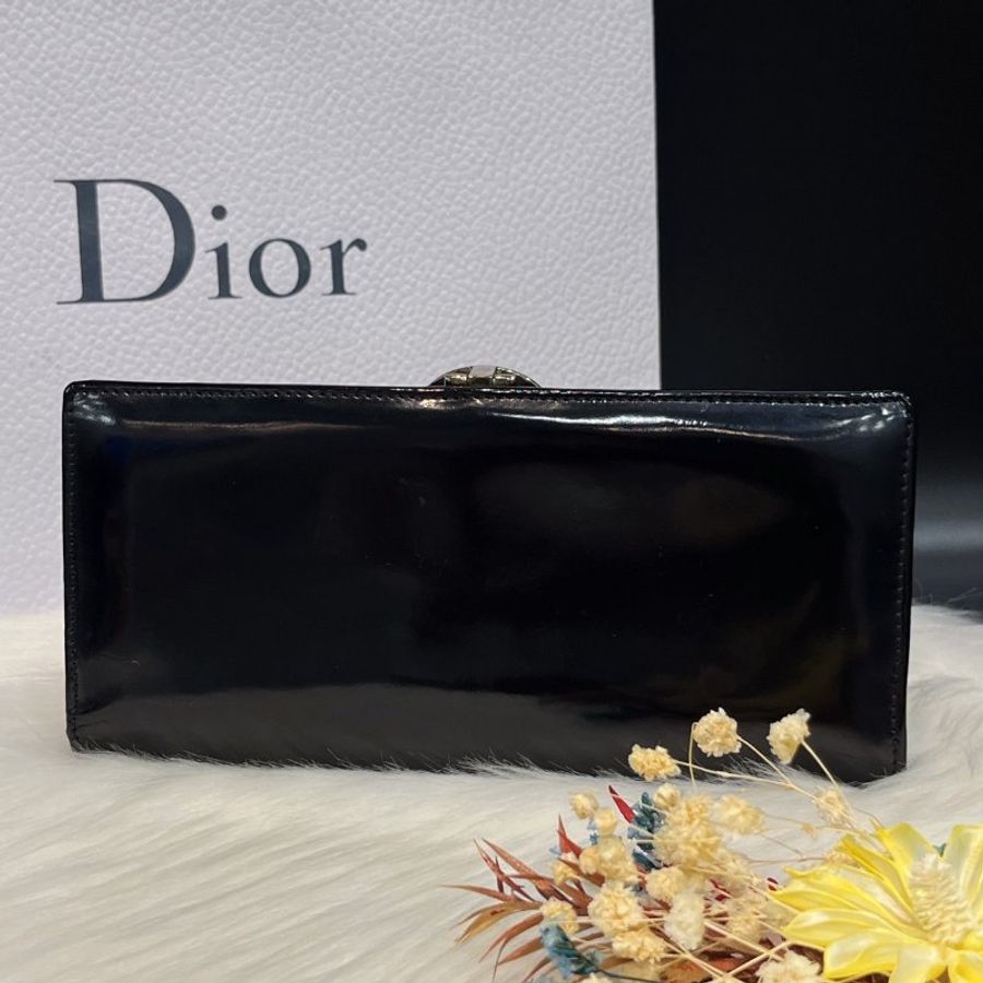 Christian Dior 迪奧 中古VINTAGE款 黑色亮皮二折長夾/皮夾-1