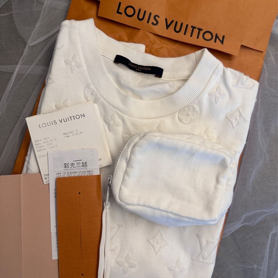 LV Monogram 魔術貼短袖T恤 白色T恤 近全新 二手-0