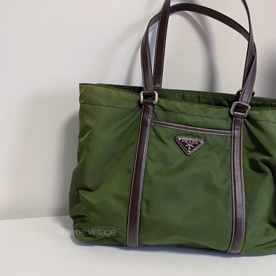 J’aime Vintage | Prada 橄欖綠尼龍推特包 tote bag-0