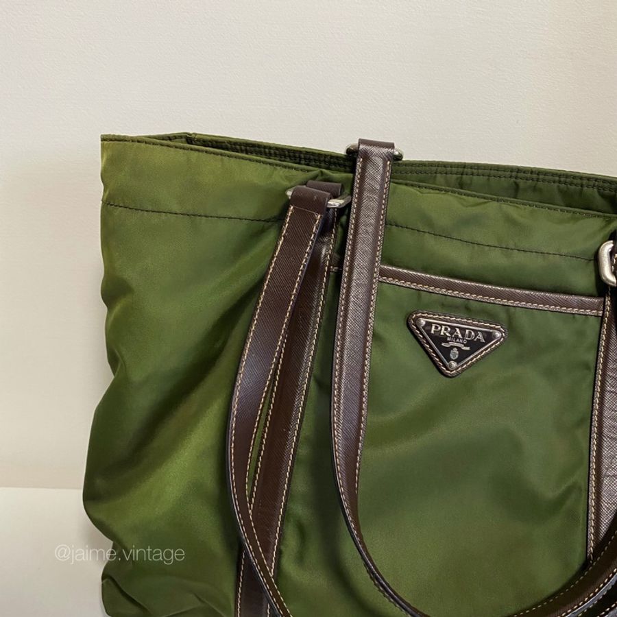 J’aime Vintage | Prada 橄欖綠尼龍推特包 tote bag-2