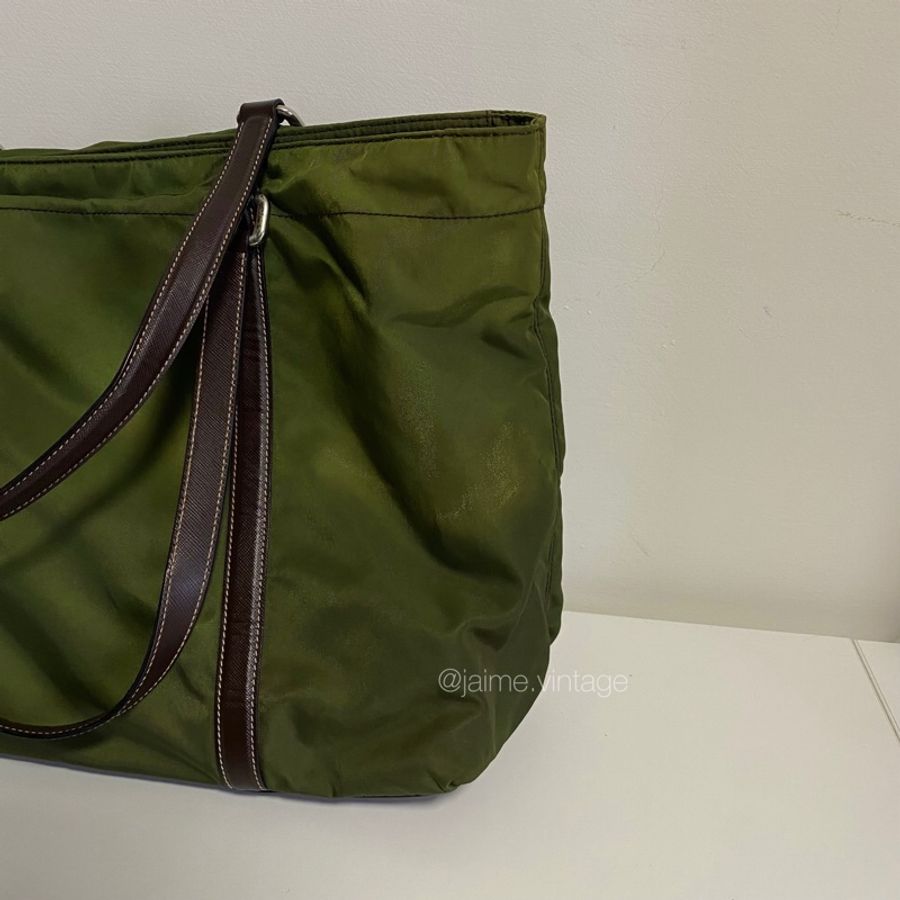 J’aime Vintage | Prada 橄欖綠尼龍推特包 tote bag-5