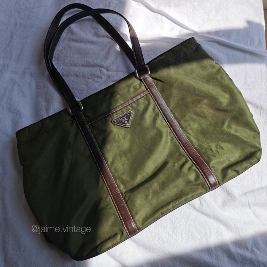 J’aime Vintage | Prada 橄欖綠尼龍推特包 tote bag-8