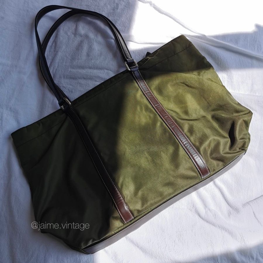 J’aime Vintage | Prada 橄欖綠尼龍推特包 tote bag-9