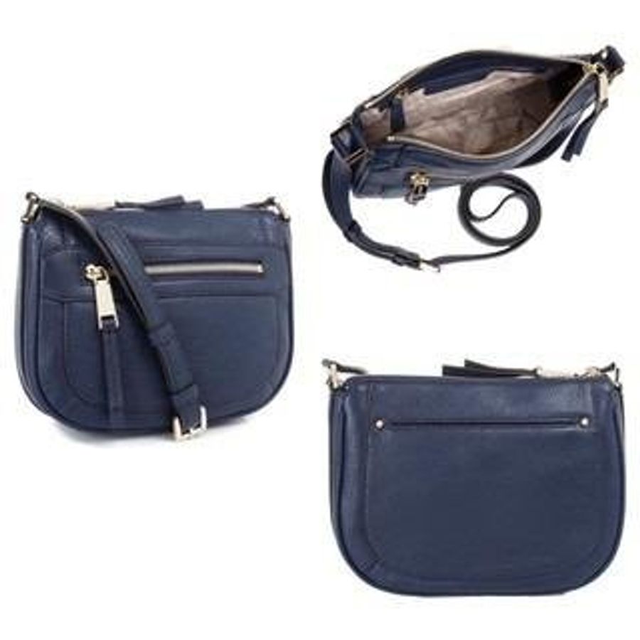 全新 專櫃購入 ｜Michael KORS Julia Messenger 真皮斜背包(深藍)-5