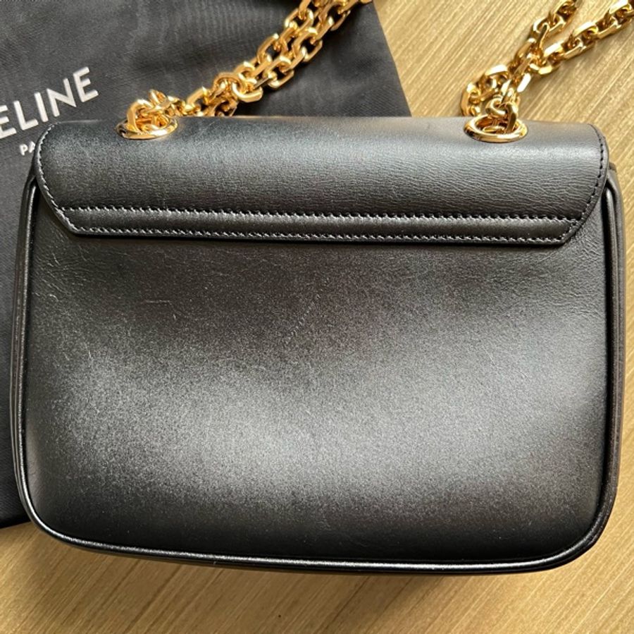 (二手)CELINE C CHARM 黑色 牛皮鍊帶肩背包-3