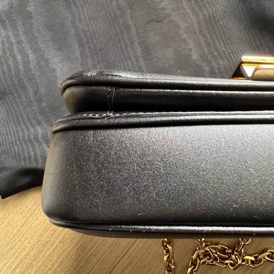 (二手)CELINE C CHARM 黑色 牛皮鍊帶肩背包-4