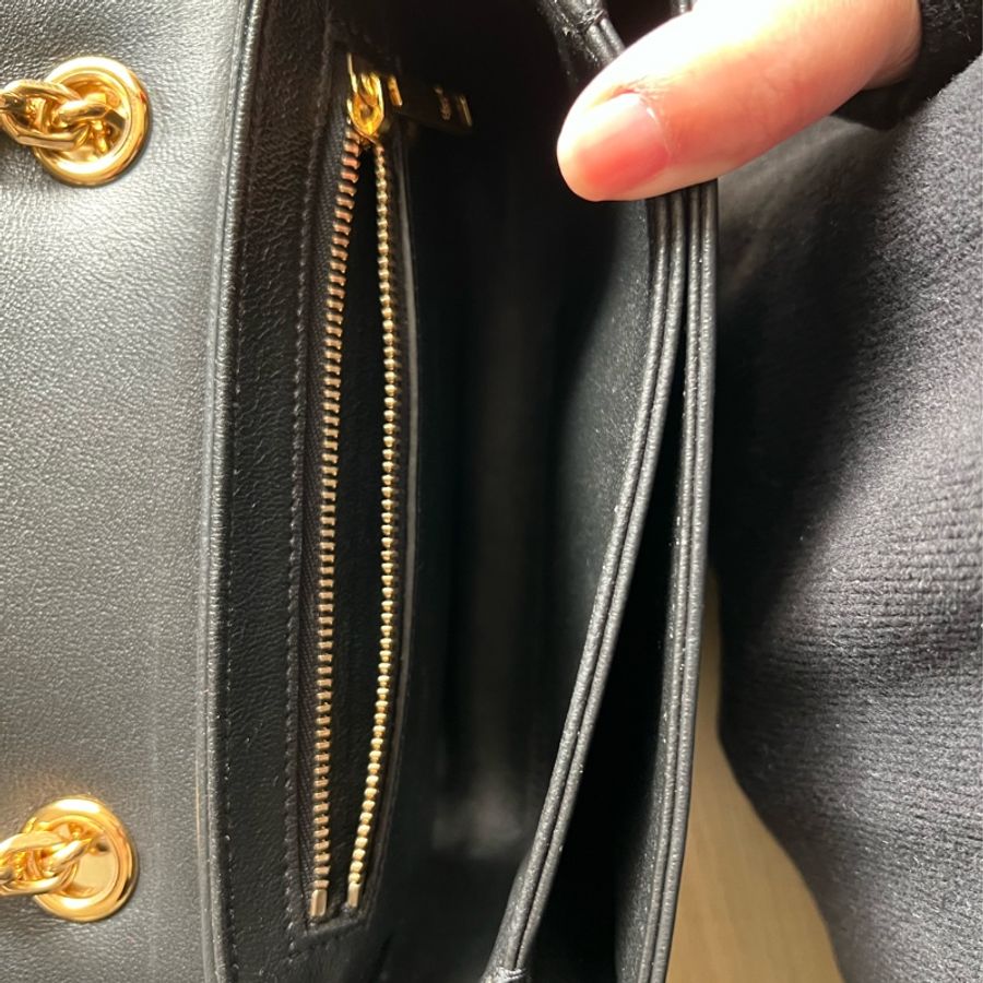 (二手)CELINE C CHARM 黑色 牛皮鍊帶肩背包-6
