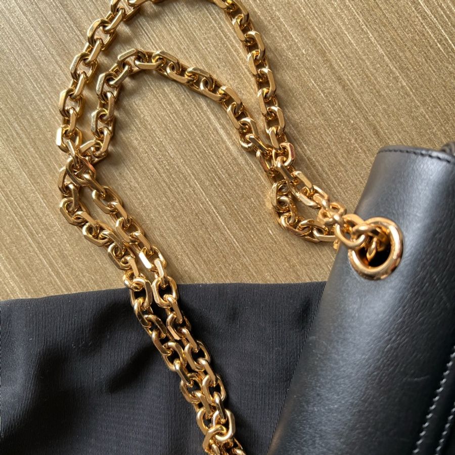 (二手)CELINE C CHARM 黑色 牛皮鍊帶肩背包-11