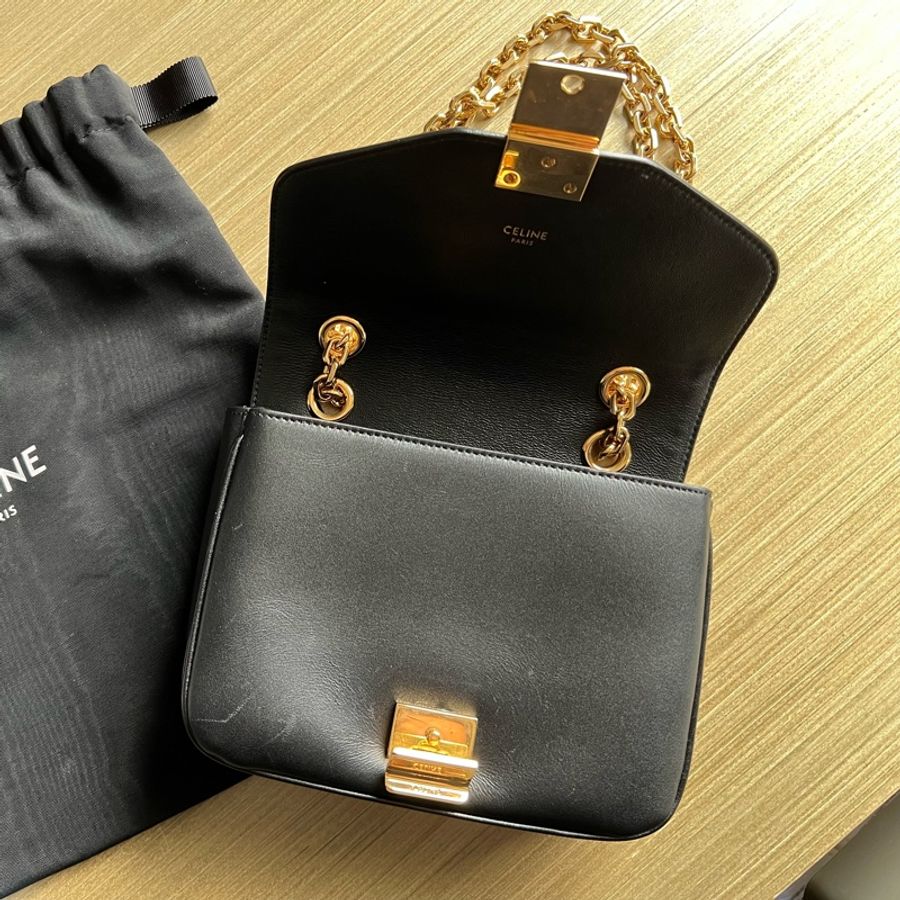 (二手)CELINE C CHARM 黑色 牛皮鍊帶肩背包-12