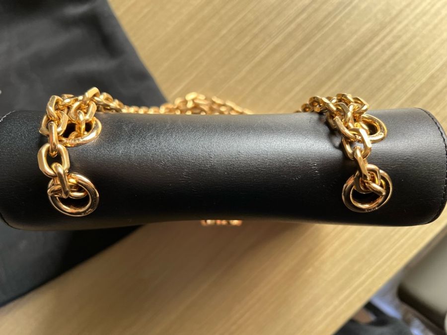 (二手)CELINE C CHARM 黑色 牛皮鍊帶肩背包-13