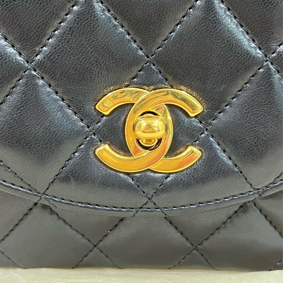 CHANEL半月形皮穿鏈單肩包-Vintage黑色羊皮23cm-15