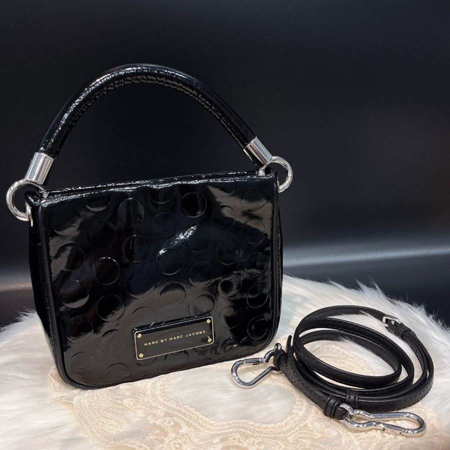MARC JACOBS MJ 黑色 亮面皮革 手提包/斜背包/肩背包-0