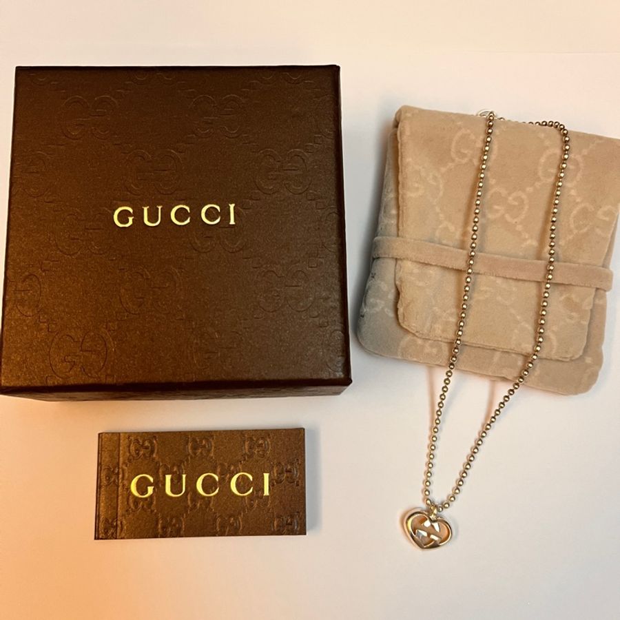 Gucci 雙G粉晶愛心項鍊-1