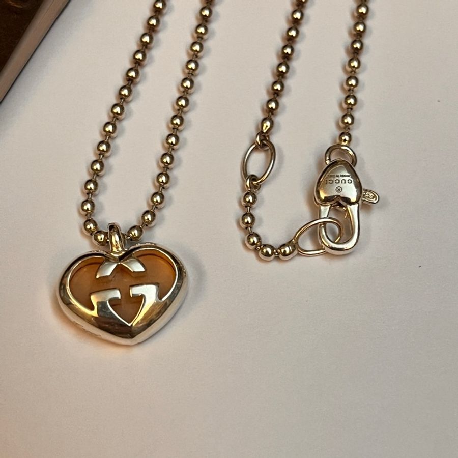 Gucci 雙G粉晶愛心項鍊-10