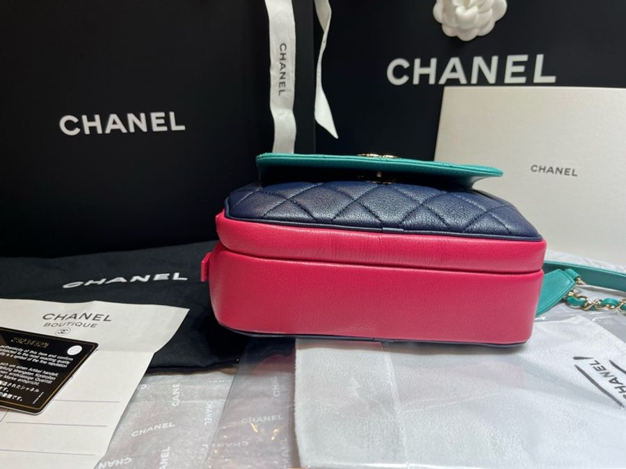 Chanel經典菱格紋 超稀有荔枝牛皮兼具實用與時尚撞色腰包+皮夾  相機包 人間香奈兒Jennie 同款！-7