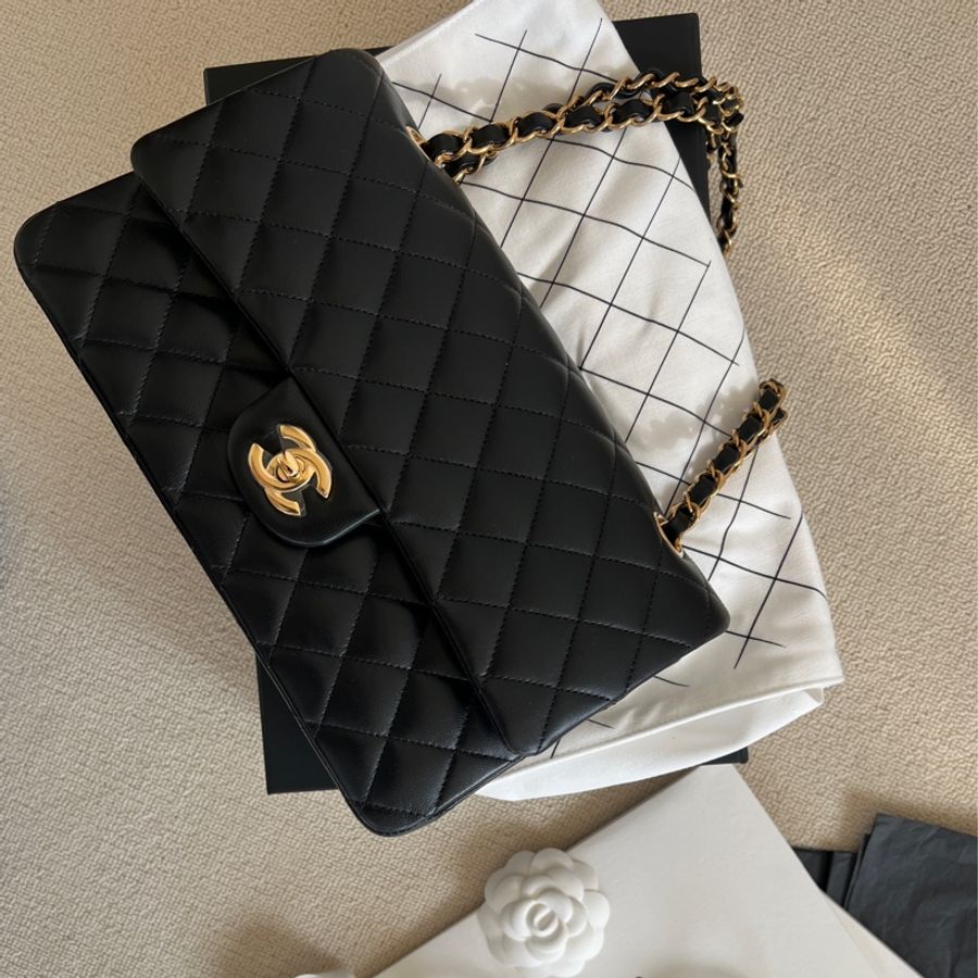Chanel 香奈兒 cf25 classic flap 25 黑金 羊皮 台灣專櫃全配-8