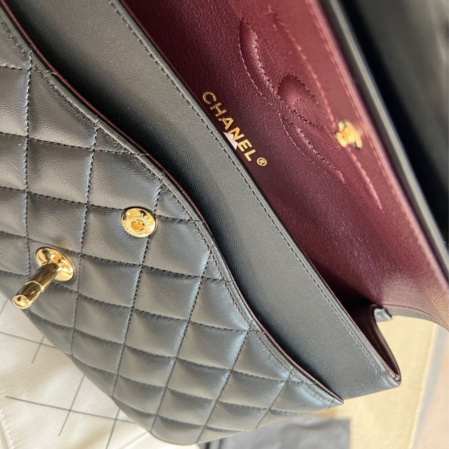 Chanel 香奈兒 cf25 classic flap 25 黑金 羊皮 台灣專櫃全配-7