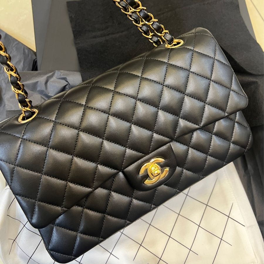 Chanel 香奈兒 cf25 classic flap 25 黑金 羊皮 台灣專櫃全配-0