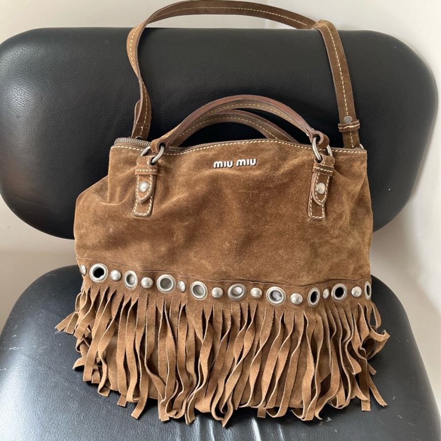 MIU MIU 絕版麂皮流蘇包-0