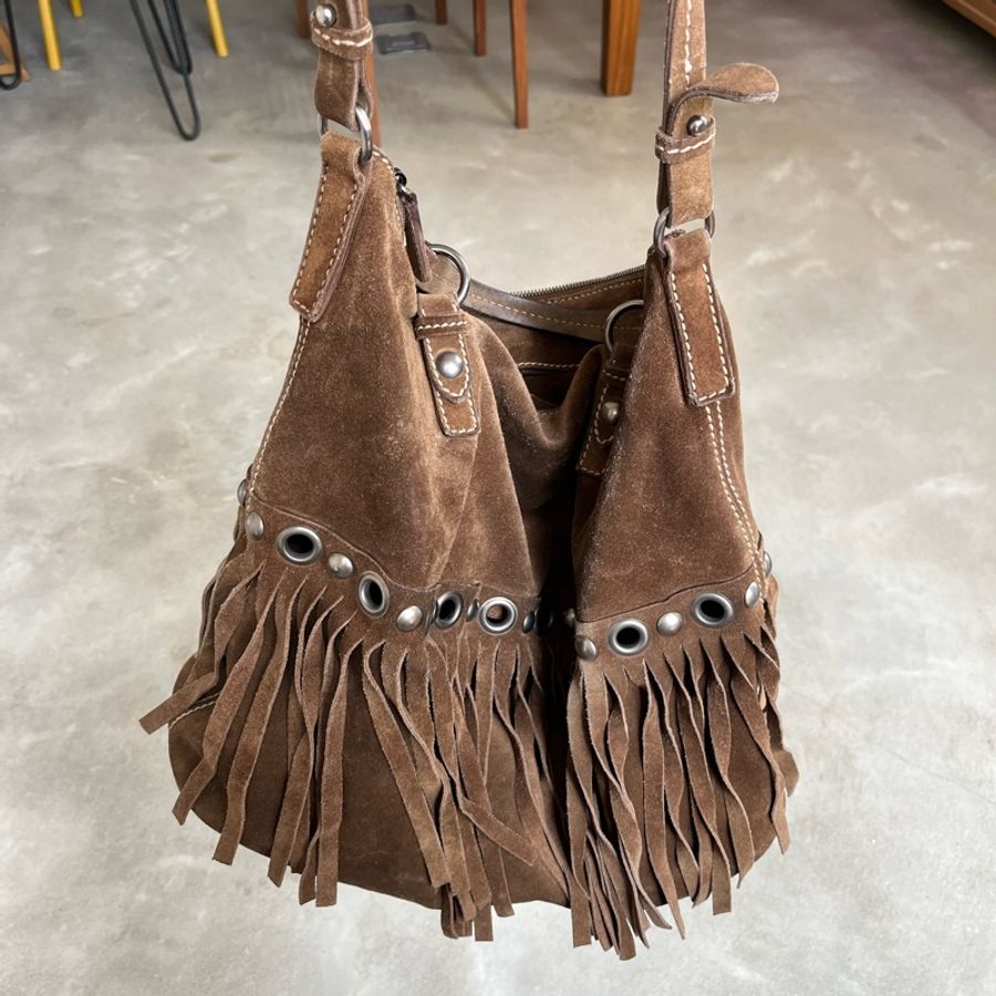 MIU MIU 絕版麂皮流蘇包-12