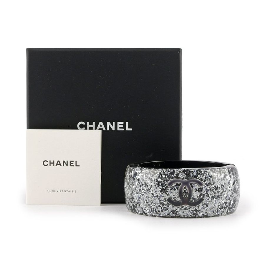 CHANEL CC Logo 亮片磁吸寬手鐲(藍色)-7