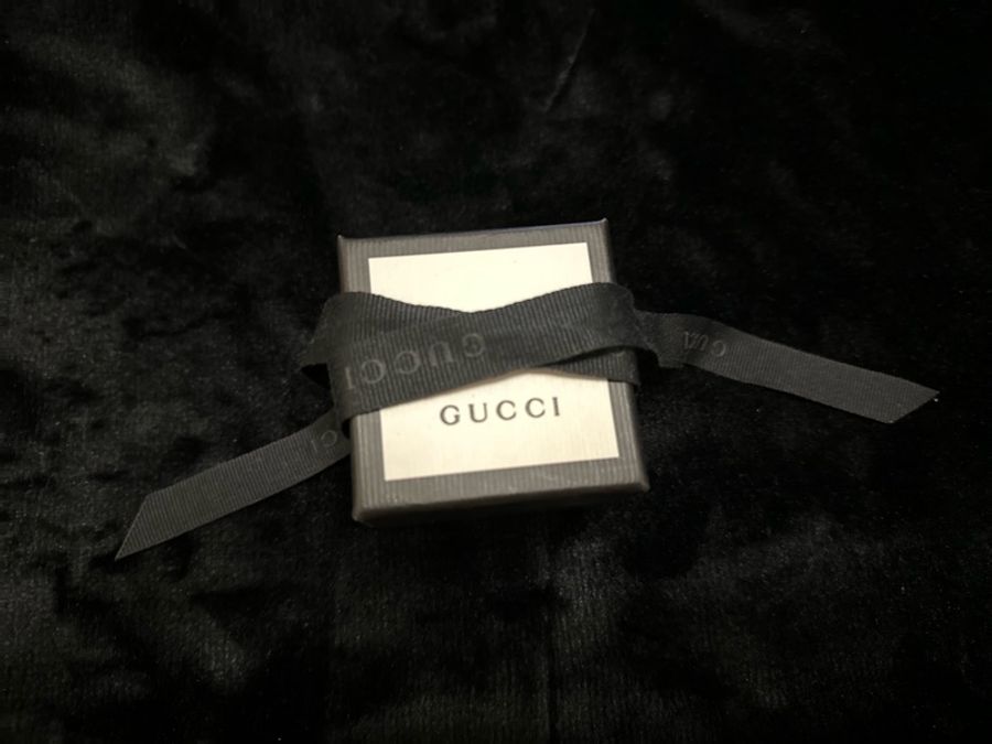 GUCCI 經典雙G與FLORA熱帶棕梠花朵印花絲質藍色領巾-5