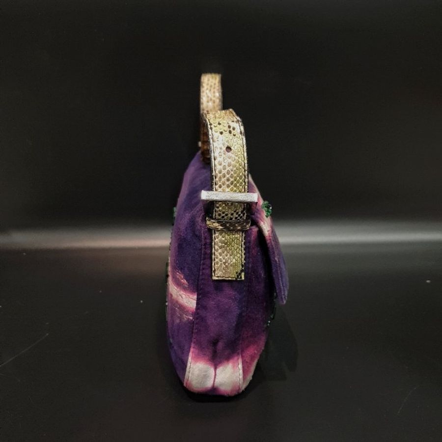 FENDI 芬迪 紫色絨布拚串珠 蛇皮提把 法棍包/肩背包/手提包/腋下包-6