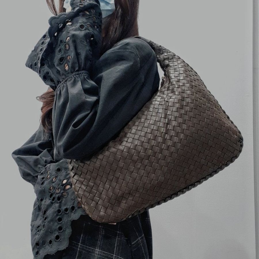 Bottega Veneta BV 咖啡色 全皮經典編織 小款 和尚包/托特包/肩背包/手提包-8